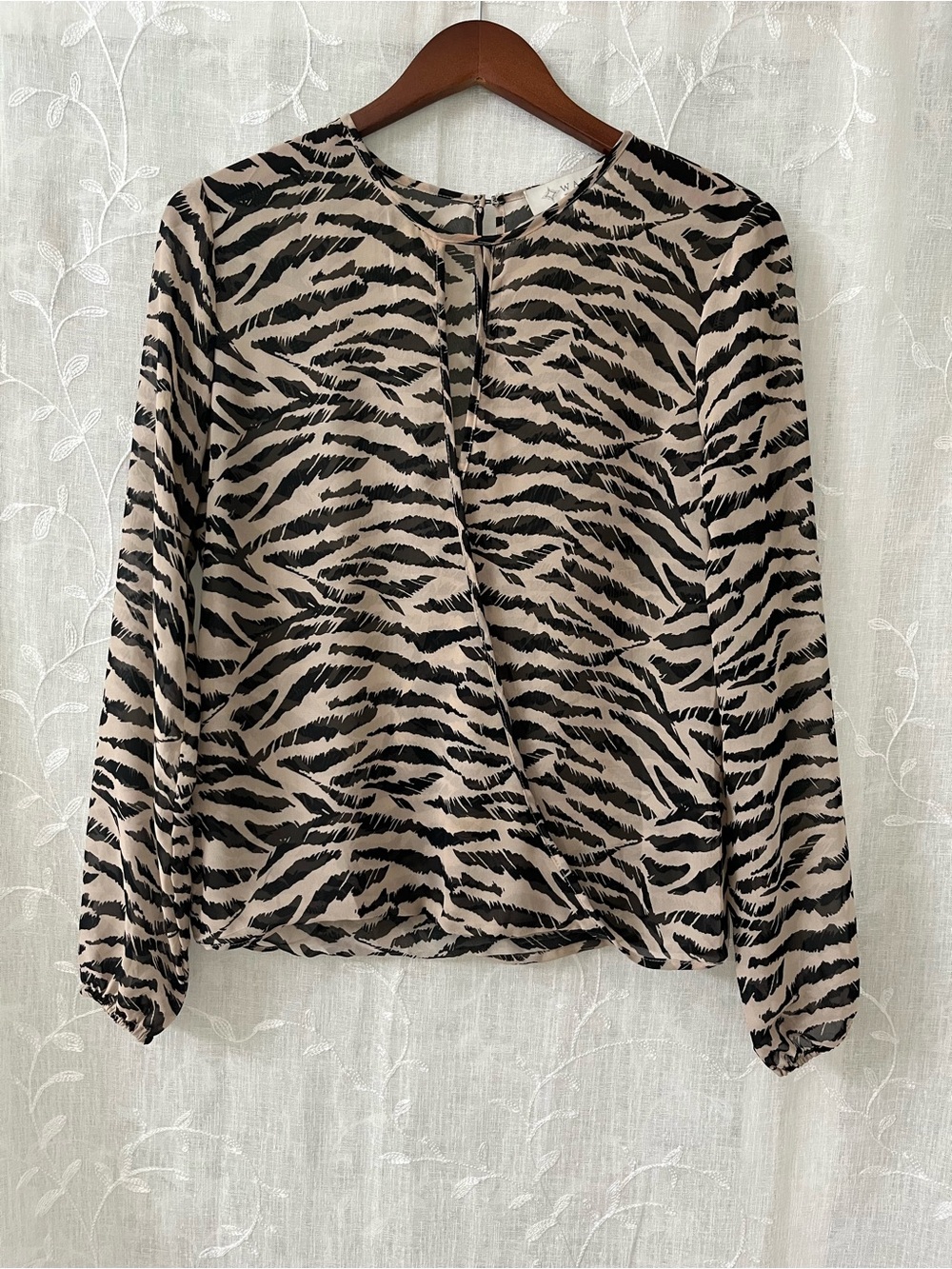 Wayf Beige and Black Zebra Print Long-Sleeve Blouse Size Small